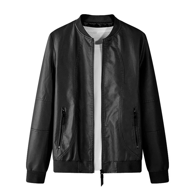 

2020 new men's trendy slim autumn fashion all-match motorcycle leather jacket youth baseball collar handsome leather jacket