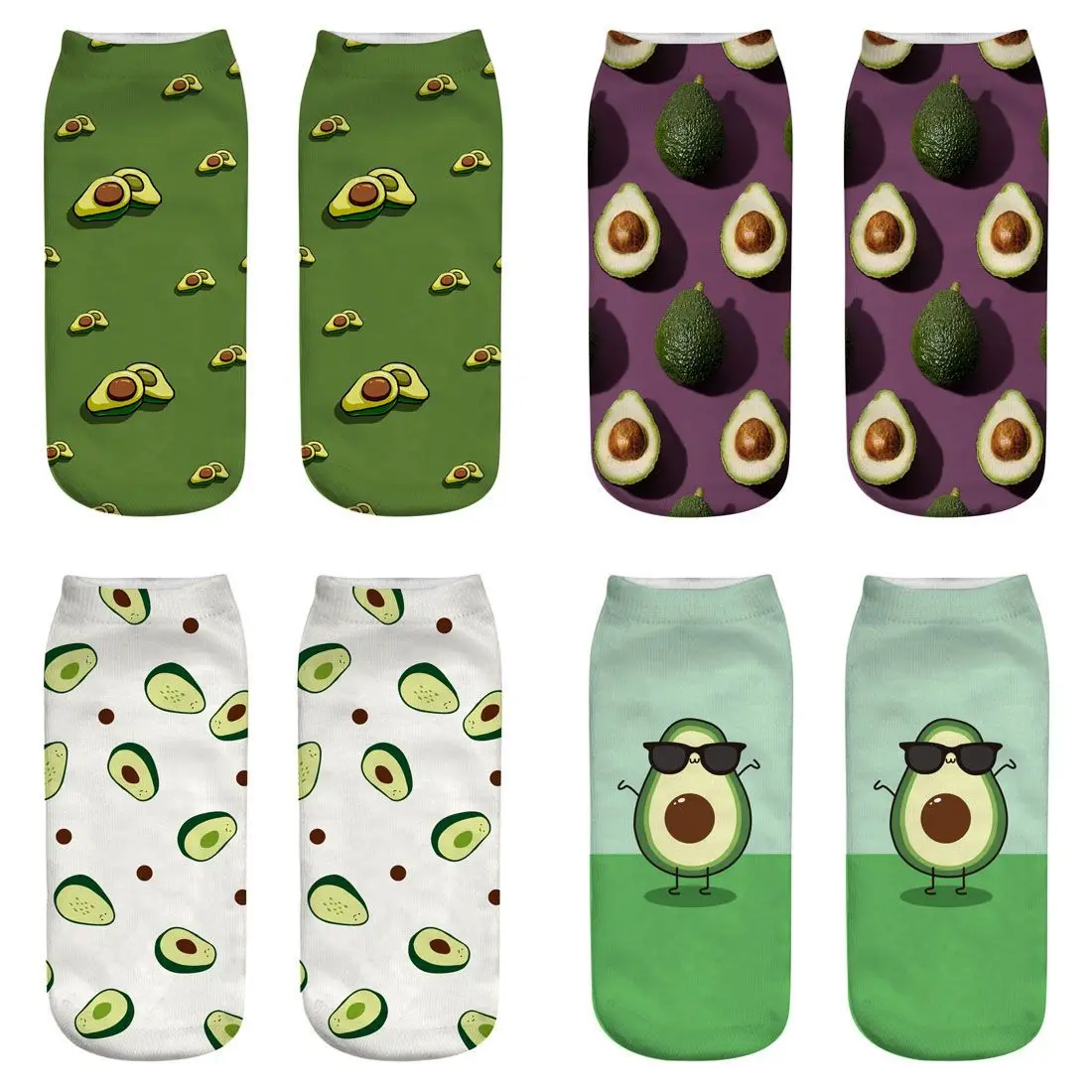 

New style Avocado 3D printed socks short tube women's socks boat socks 3D printed women's socks