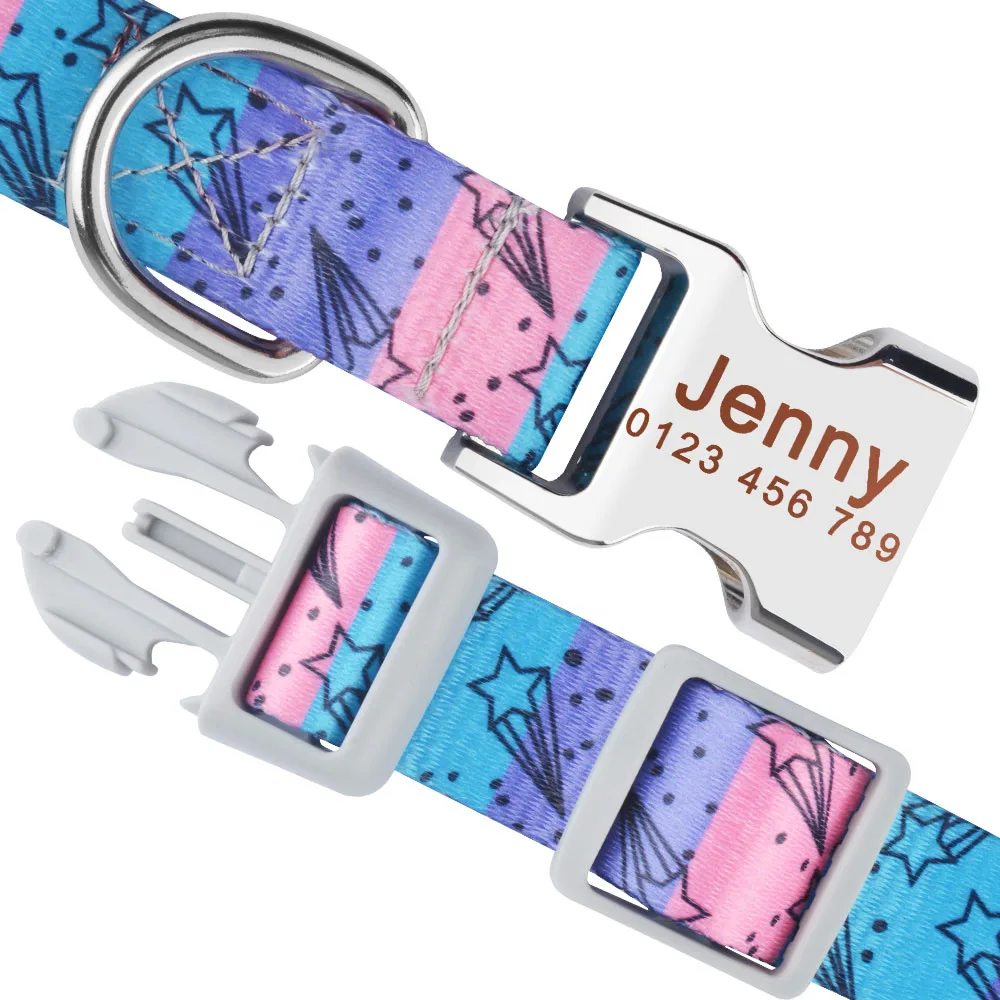 

Custom Engraved Name ID Tag Personalized Dog Collar Puppy Unisex Medium Large Dogs Collar Adjustable Nylon Products Dog Collars