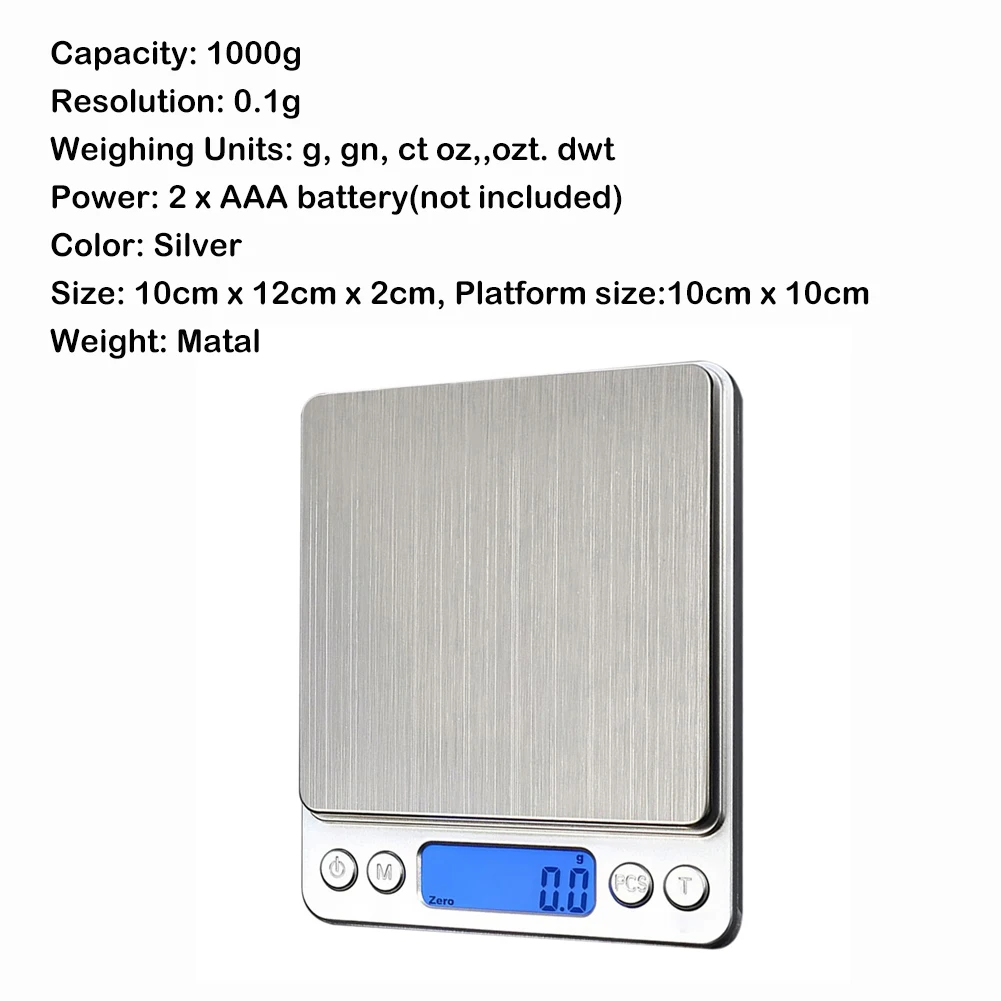 1kg x 0.1g 11LB/5000g Digital Kitchen Scales Stainless Steel Cooking Food Measuring Tools LED Display Electronic Weight Scale Libra - Цвет: 1kg x 0.1g