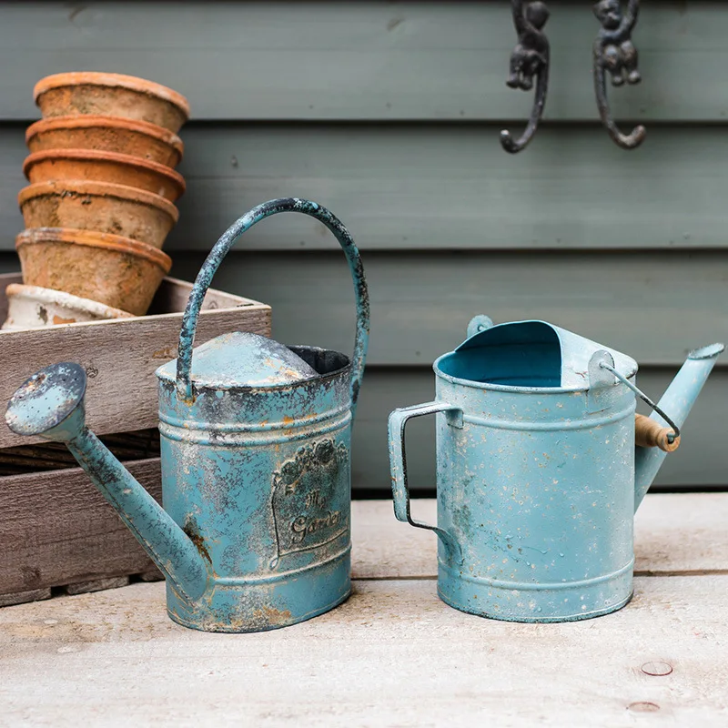 Maceta de flores para jardiner&iacute;a, regadera de lata Retro nost&aacute;lgica, adornos decorativos, macetas de flores, cesta de flores para jard&iacute;n-2