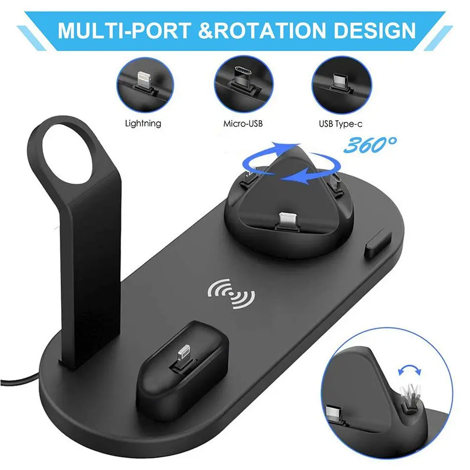 Беспроводная зарядная подставка COOLWOLF 4 в 1 для Apple Watch 6 5 3 iPhone13 12 11 XS XR 8 Airpods Pro 15 Вт