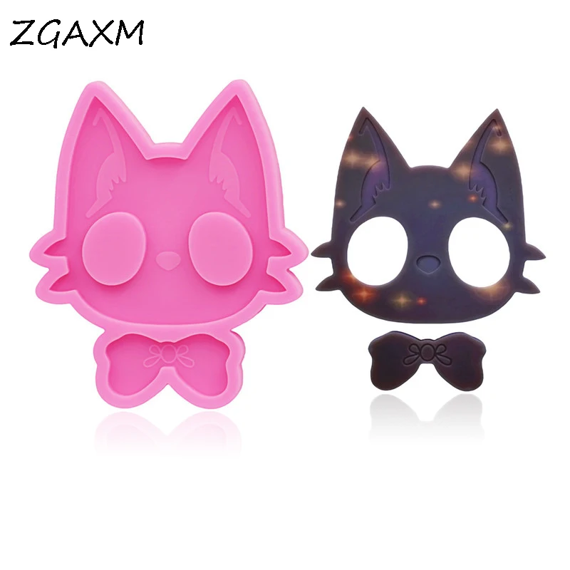 

LM 1124 Shiny Cat head Keychain Polymer Clay Epoxy Resin Jewelries Making Tools Mirror DIY Pendant Food grade Silicone Molds