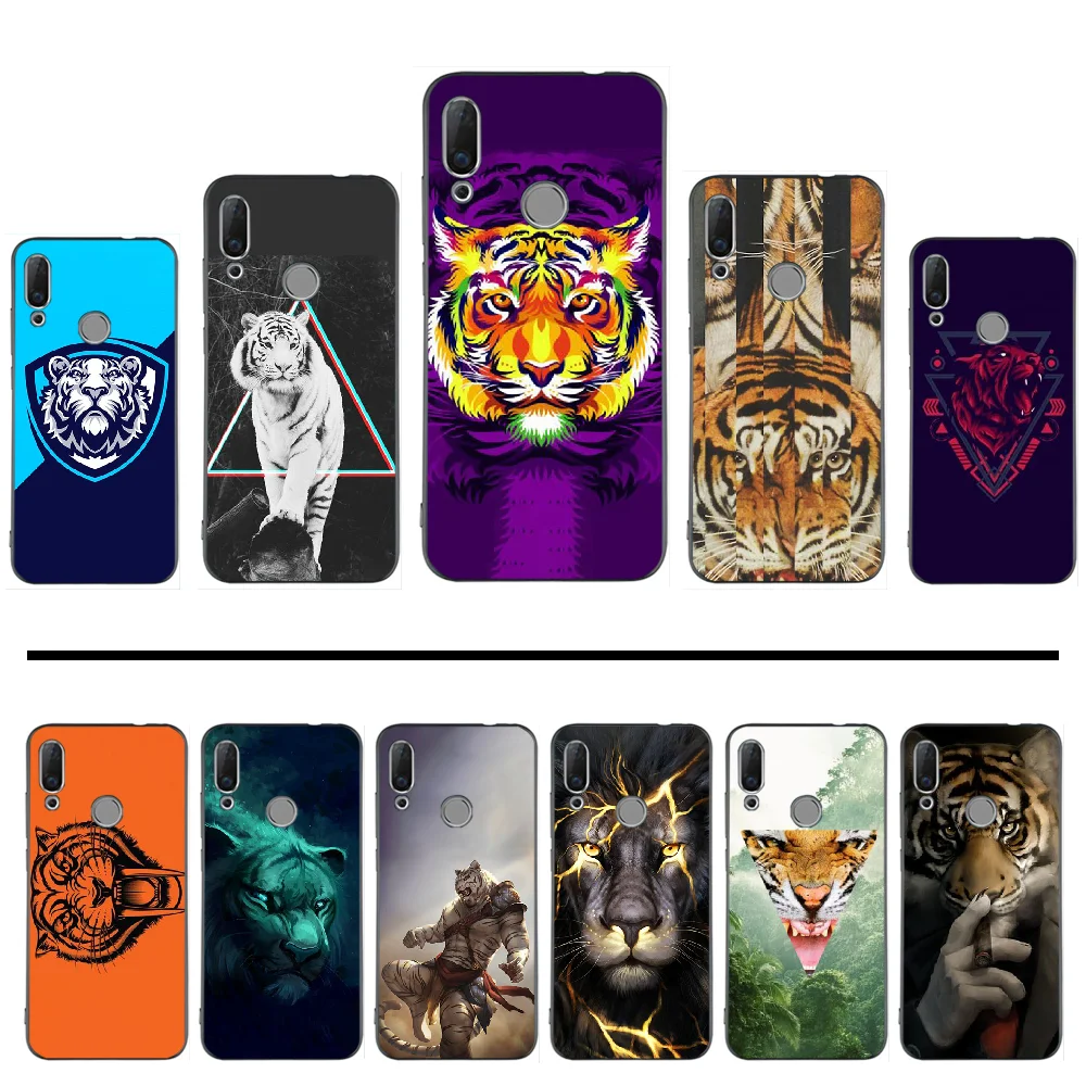 Голова тигра черный мягкий чехол для телефона из ТПУ Huawei Enjoy 7 7s 8 8e 9 9e 10 plus P8lite 2017
