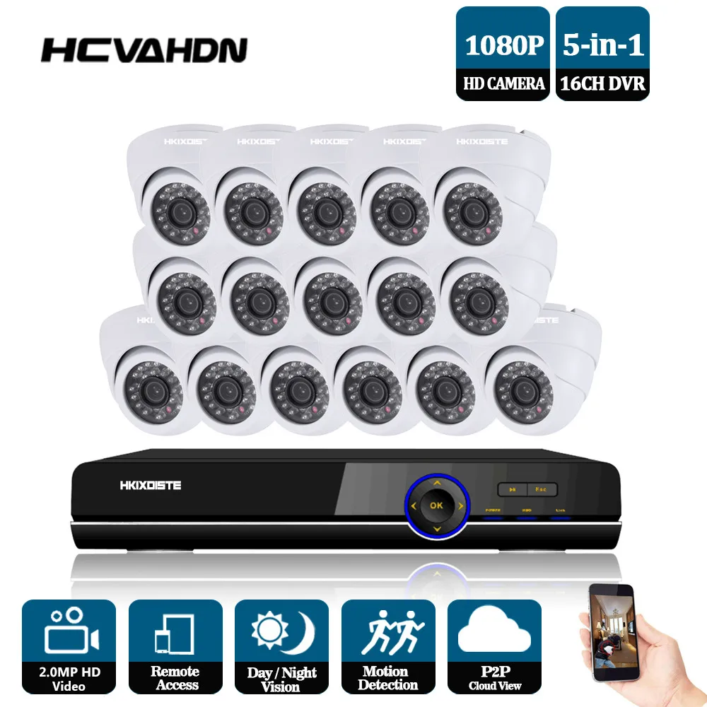 16CH 1080P AHD DVR комплект с 24 светодиодами 2 м ИК ночного видения Мини CCTV 2MP Крытый Купол