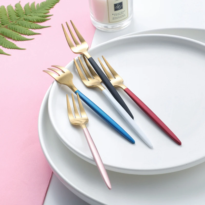 1 шт. вилка для фруктов 304 Нержавеющая сталь вилки торта черный золотой красочный