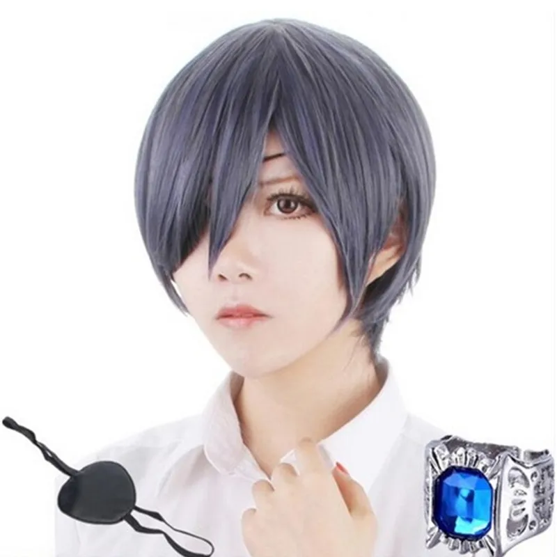 Черный Дворецкий Kuroshitsuji Ciel Phantomhive короткий Смешанный серый синий термостойкий
