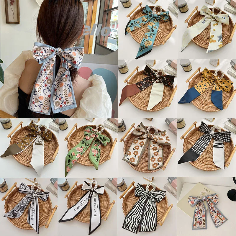 Резинка для волос женская с бантом длинная тканевая |