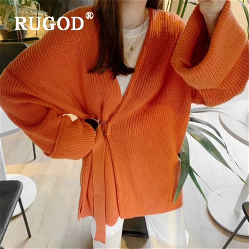 Женский Однотонный свитер RUGOD длинный толстый вязаный кардиган свободного кроя с