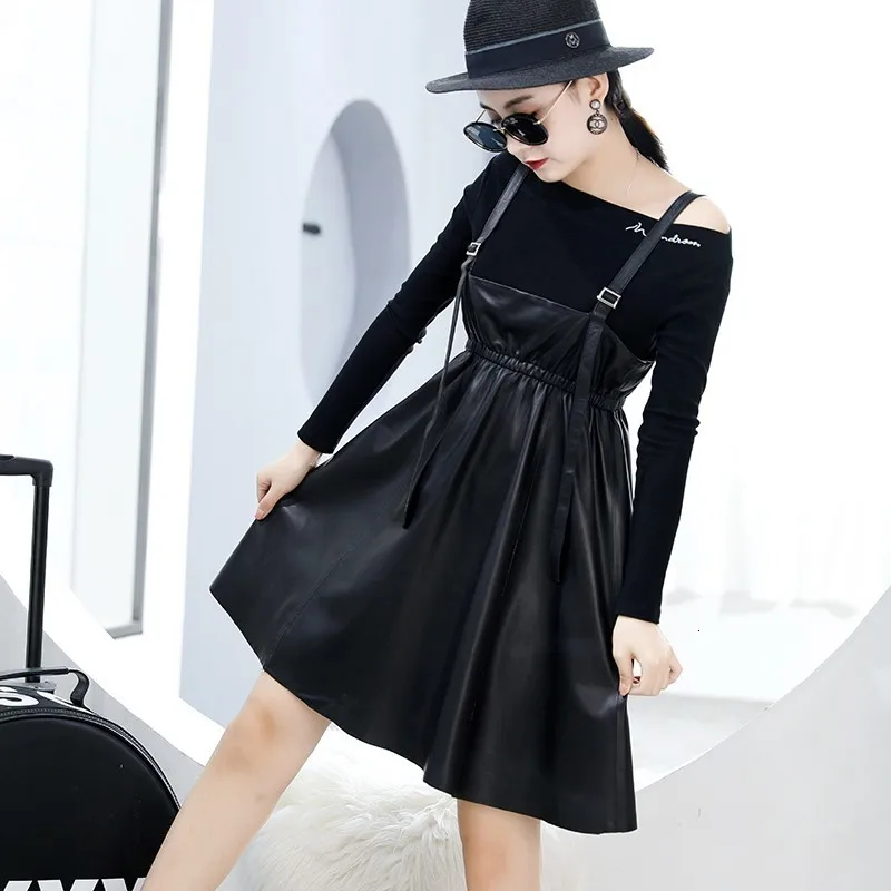 Новинка Весна 2020 Черная Женская кожаная нерегулируемая короткая юбка из овечьей