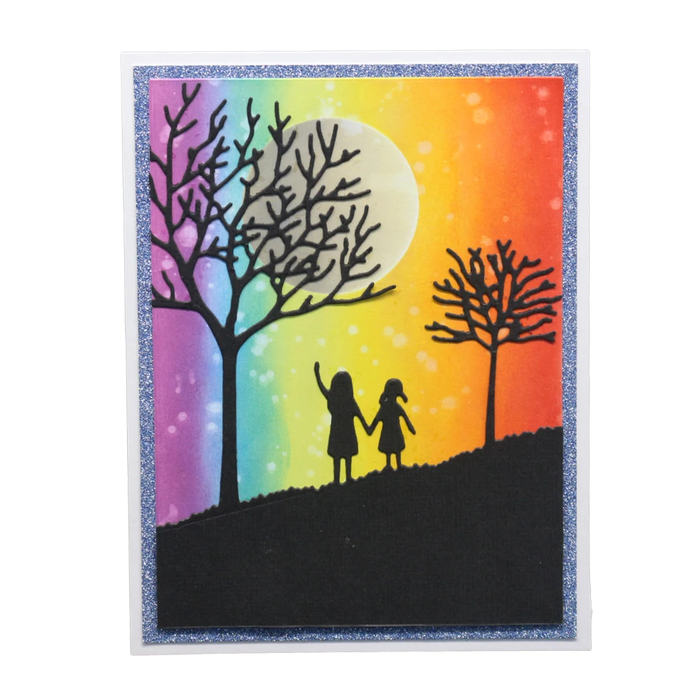 2 девочки под деревом металлические режущие штампы 2019 трафареты для рукоделия