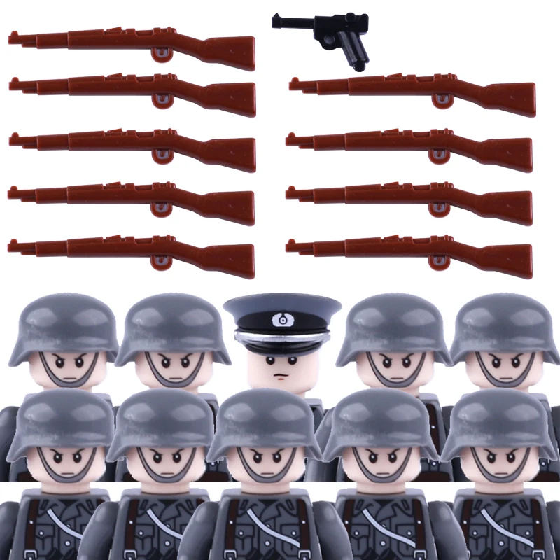 

WW2 Military German Soldiers Officer Commander Building Blocks Trooper Figures Army Parts Gun Rifle Weapon Bricks Toys Gift Boys