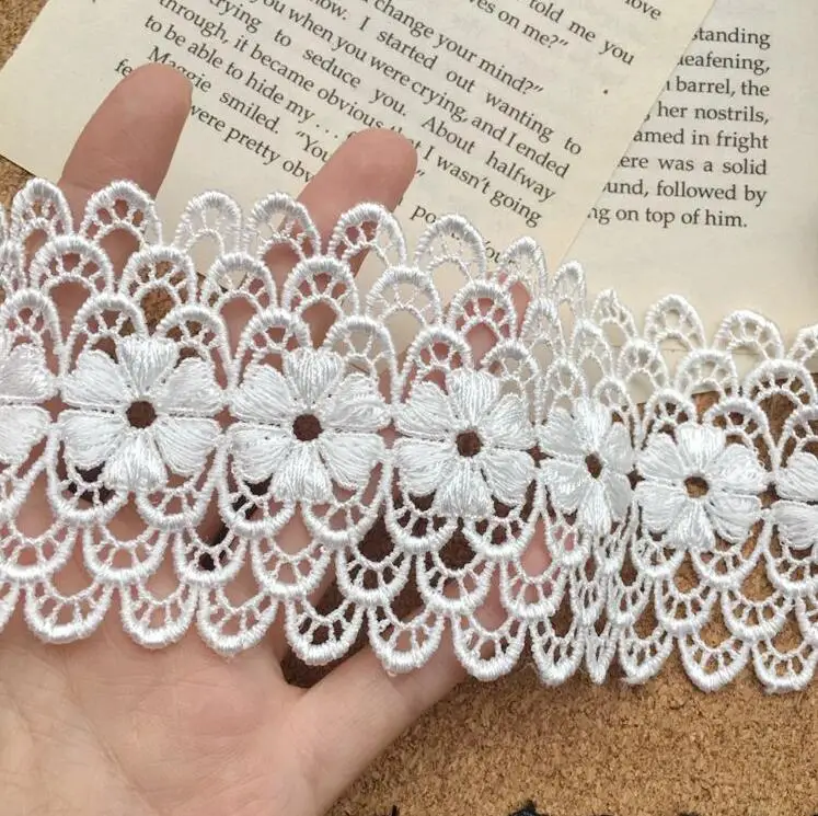 1 ярд белый черный цветок вышитая кружевная отделка по краю лента для аппликации