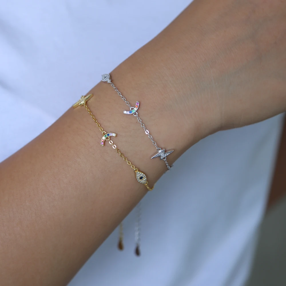 Женский очаровательный браслет цепочка с Луной звездой молнией сглаза радуги