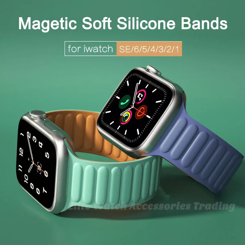 Silicone Link Strap Magnetic Loop for Apple Watch Band 44mm 40mm iWatch Series 8 7 6 SE 5 4 3 Sport Bracelet 42 41 45 49mm Ultra