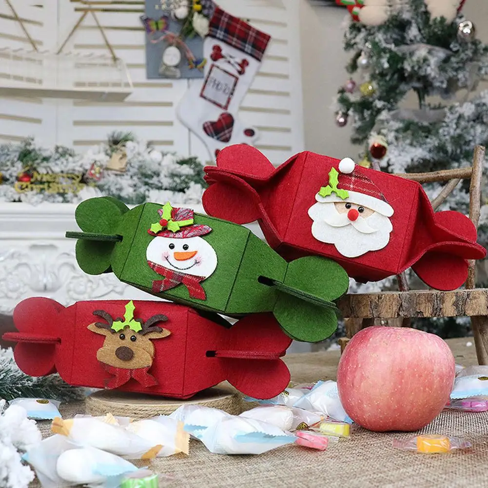 Нетканый Рождественский складной мешок для конфет Санта Клаус Снеговик Лось
