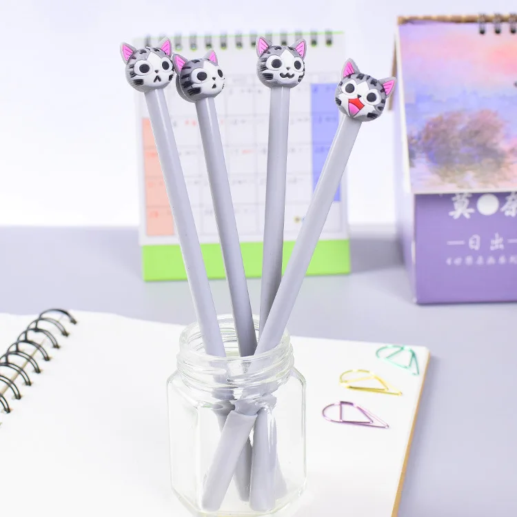24 pcs Creative cute gray cat gel pen 0.5mm black student supplies writing stationery creative small fresh |