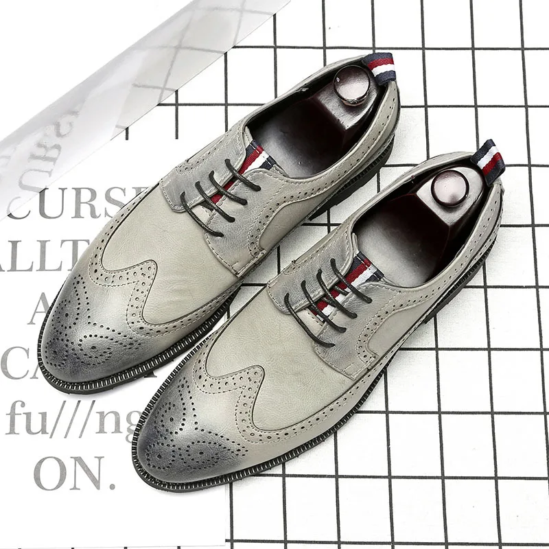 Мужские Кожаные броги в британском стиле Модная Винтажная обувь Bullock с