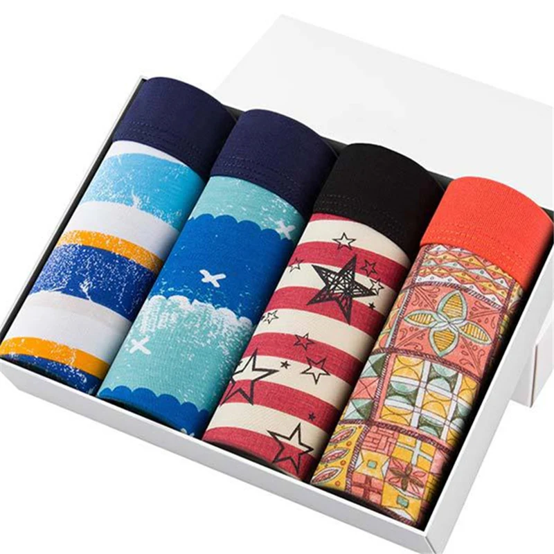 Мужские трусы-боксеры удобные дышащие 4 шт./лот | Мужская одежда