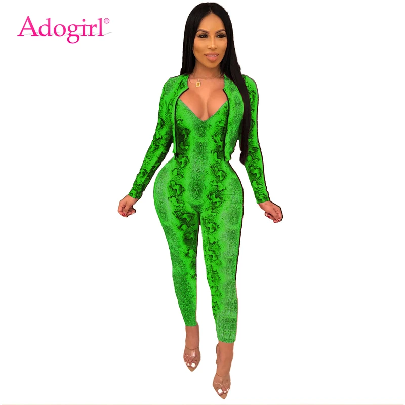 Adogirl/комплект из змеиной кожи две детали с принтом короткая куртка на молнии