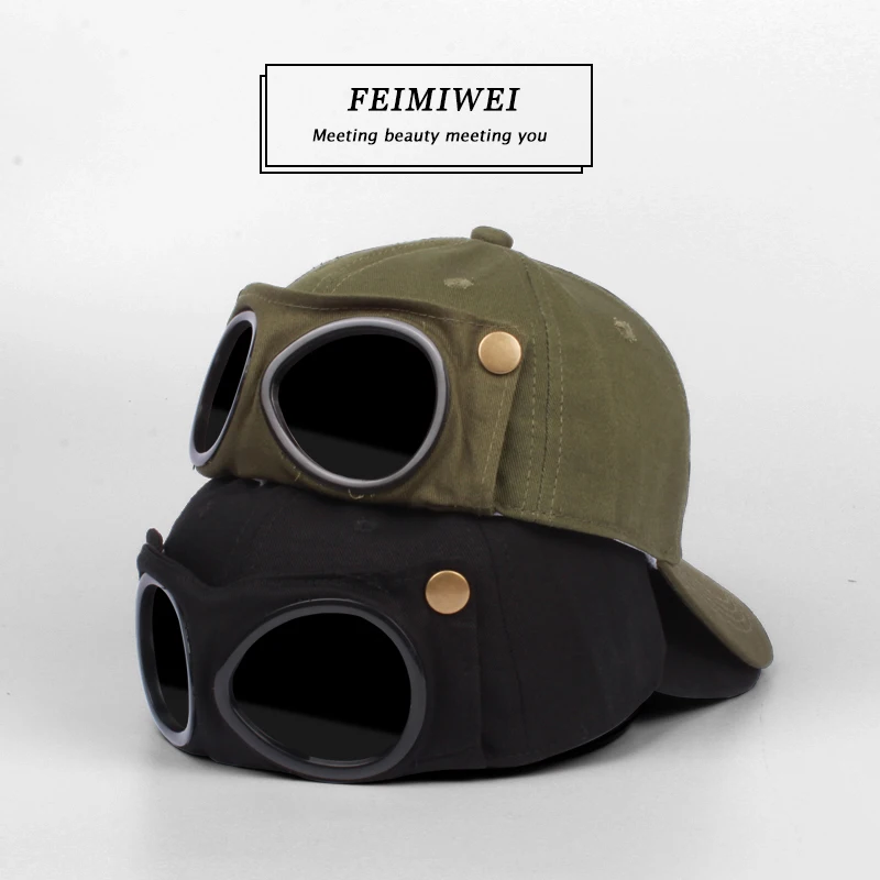 

Pilot hat men's trendy brand with glasses sunglasses, baseball cap, cap, female personality adjustable