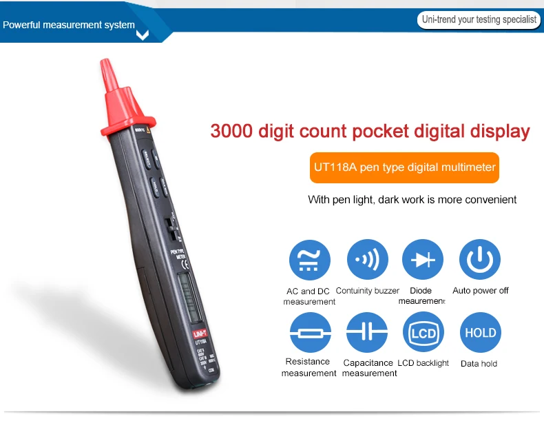 UT118B Pen Type Digital Multimeter Auto SCAN LCD backlight Non-Contact Voltage Detection 3000-Bit Counting Function AC/DC