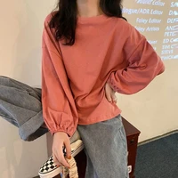 fashion t shirt women long lantern sleeve solid loose student tshirt spring summer 2021 o neck casual pullover ladies tees top
