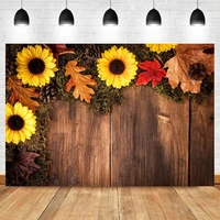 laeacco autumn chrysanthemum maple leaf wooden board photo photography backdrop photographic photo background for photo studio