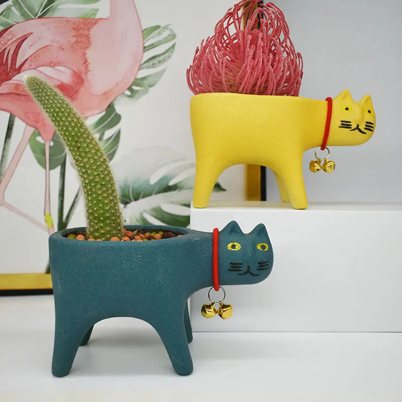 

Cartoon Cute Cat Tail Ceramic Flower Pot Personality Creative Animal Simple Succulent Saguaro Flower Pot Home Garden Decoration