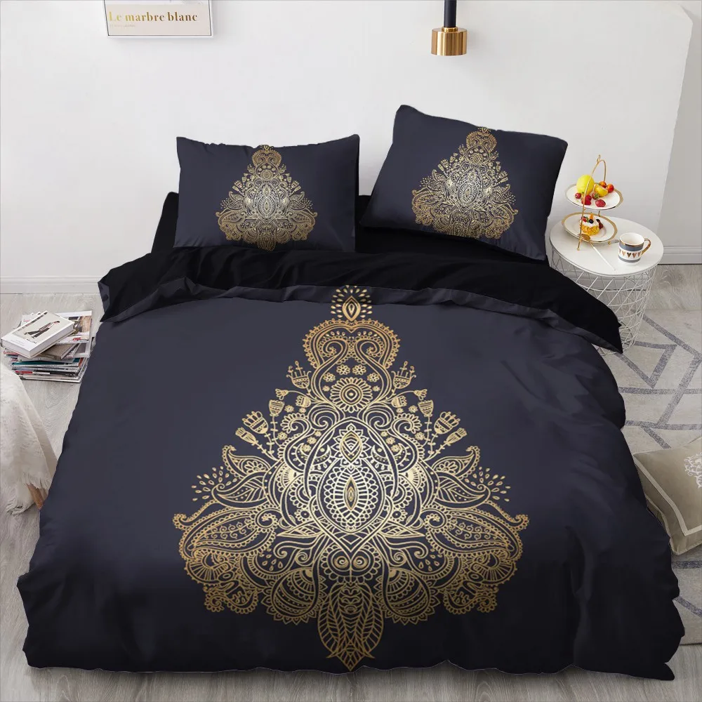 

3D Black Bedclothes Custom Design Gold Only Quilt Cover Sets Modern Comforther Covers Pillow Covers King Queen Single Twin Size