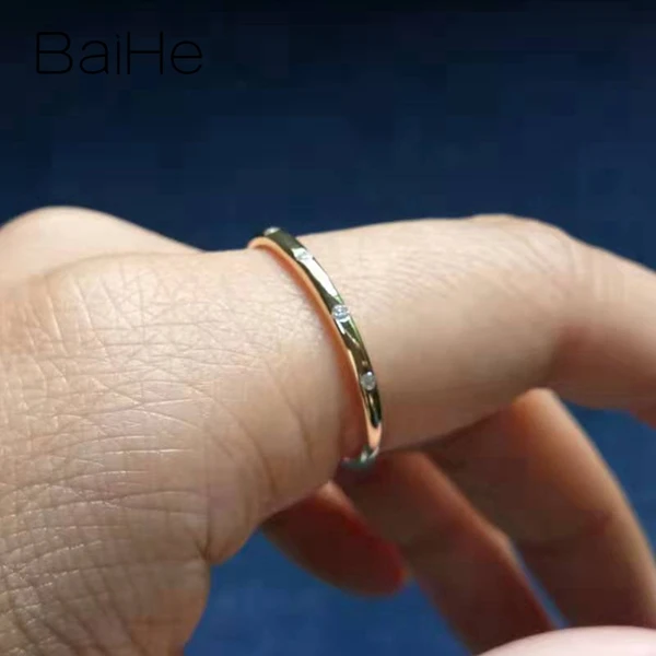 BAIHE, 14 к, желтое золото, 0.06CT, сертифицировано H/SI, круглая огранка, натуральные бриллианты, обручальное кольцо для женщин, модное, ювелирное изделие с бриллиантами, кольцо