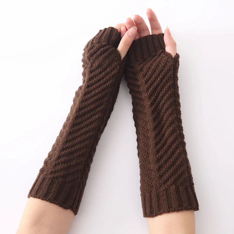 

Knitted Winter Arm Warmers Women Fingerless Long Solid Gloves Ladies Warm Mittens Fashion Elbow Sleeves Cover