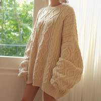 new 2020 autumn winter women pullovers sweater oversize knitted lantern sleeve solid minimalist knitwear
