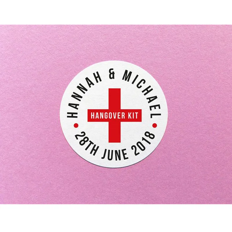 

Custom Hangover Kit Sticker,Emergency, Wedding,Party Favour Labels, Rustic,Bridal shower,Christening,Graduation thanks Labels