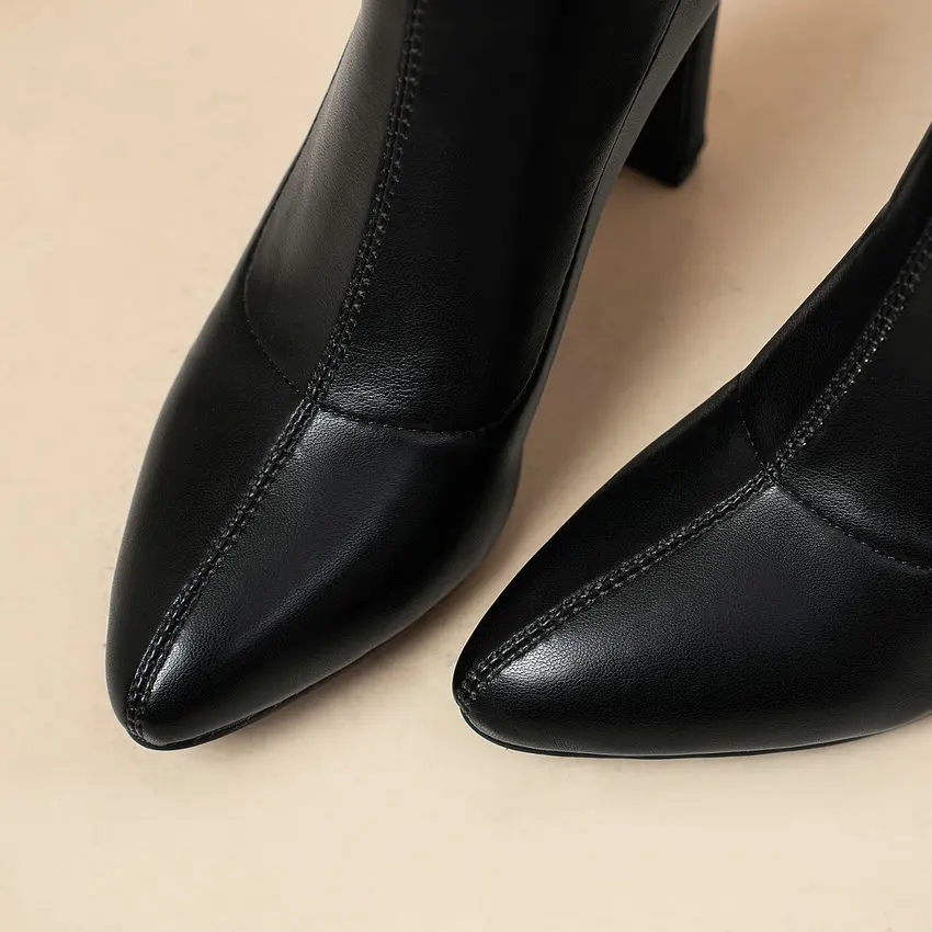 Женские ботильоны без застежки QUTAA черные ботинки из флока на высоком устойчивом