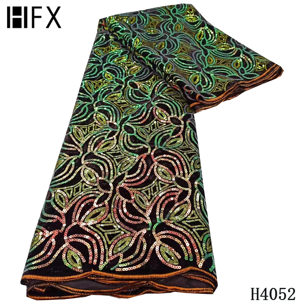 

HFX blue Velvet Lace Fabric 2020 High Quality Latest African Sequin Lace Fabric Embroidery French Lace for Evening Party H4052