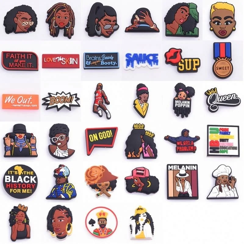 

1 Piece Suitable For Clogs Black Pigment Queen Cartoon Character Shoes Decoration Sandals Soft PVC