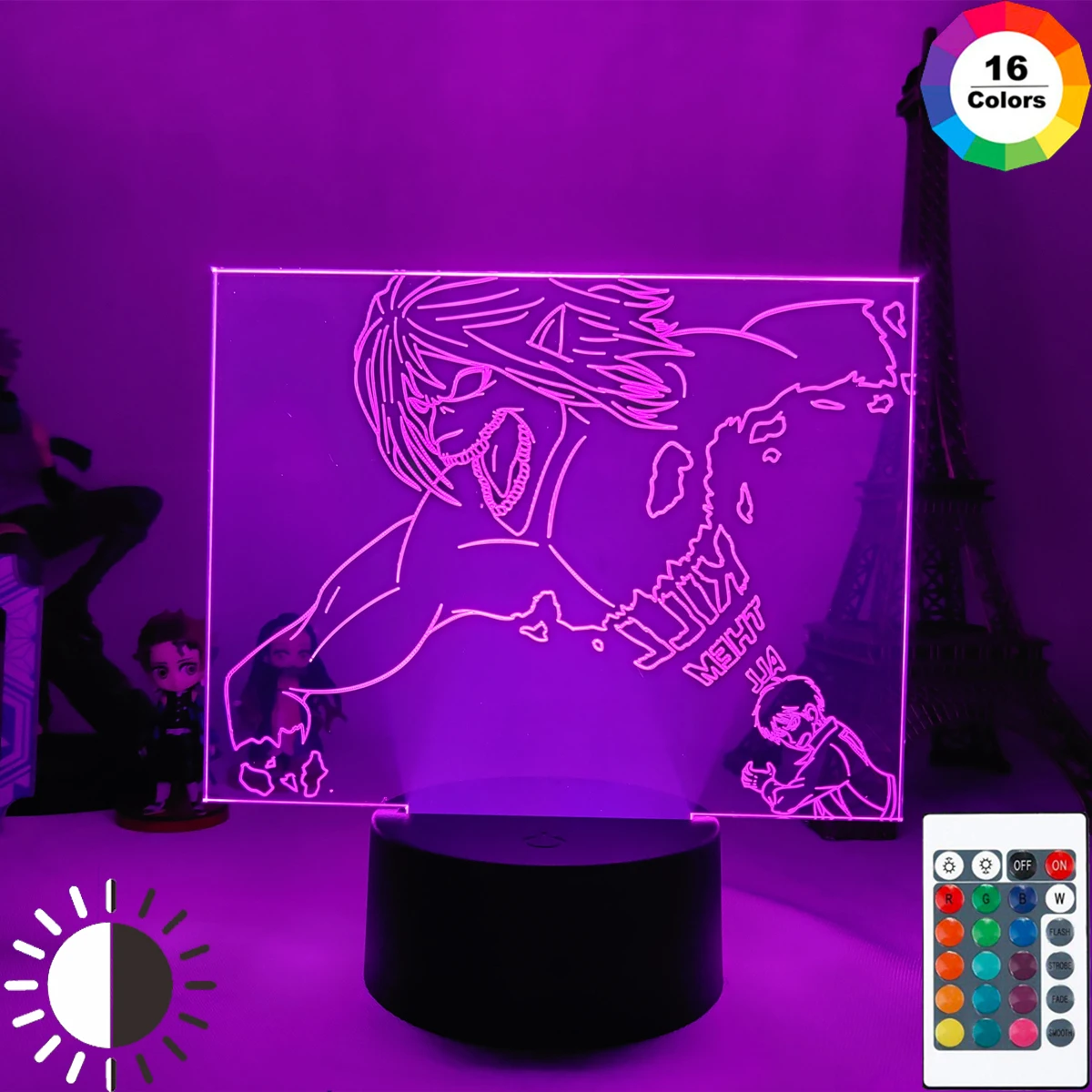 

3D LED Lamp Anime Attack on Titan Eren X Jujutsu Kaisen Manga AOT LED NightLight Figure 7 /16 Colors Touch Table Bedroom Decor