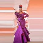 Aso Ebi фиолетовые Выпускные платья с оборками бисером аппликации Русалка на одно плечо прозрачные женские платья с длинным рукавом для торжественного мероприятия