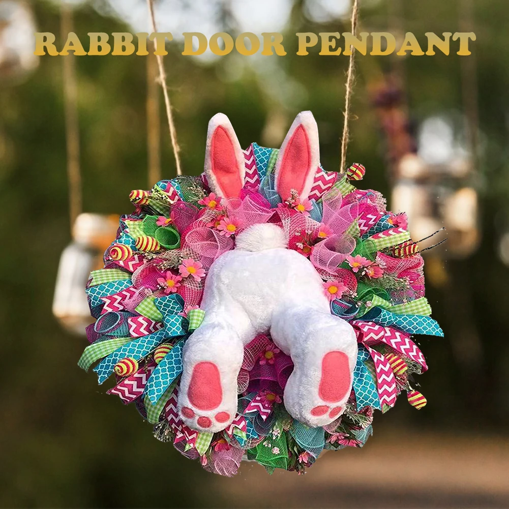 

Easter Bunny Front Door Decoration Colorful Cute Fun Rabbit Garland Wreath Soft Toy Parties Prop Gift Cartoon Ornaments Festival