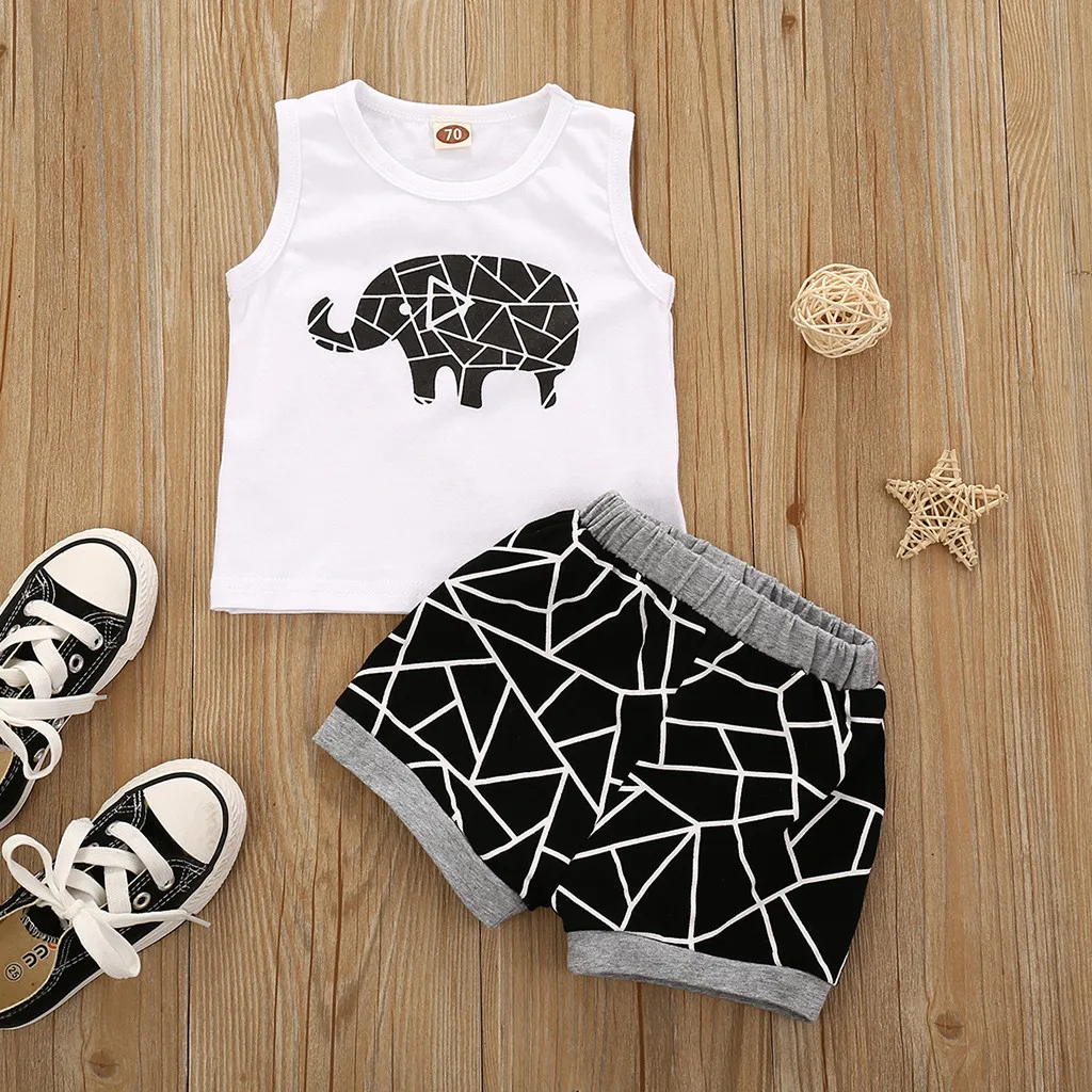 

Kids Clothes Girls Ropa Sets одежда toddler Baby Kids Boys Sleeveless Elephant Vest Tops Shorts Pants Outfits Set деская дежда