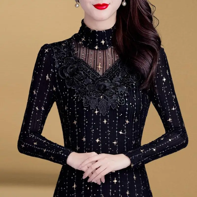 

Женская кружевная блузка с длинным рукавом, на осень/зиму