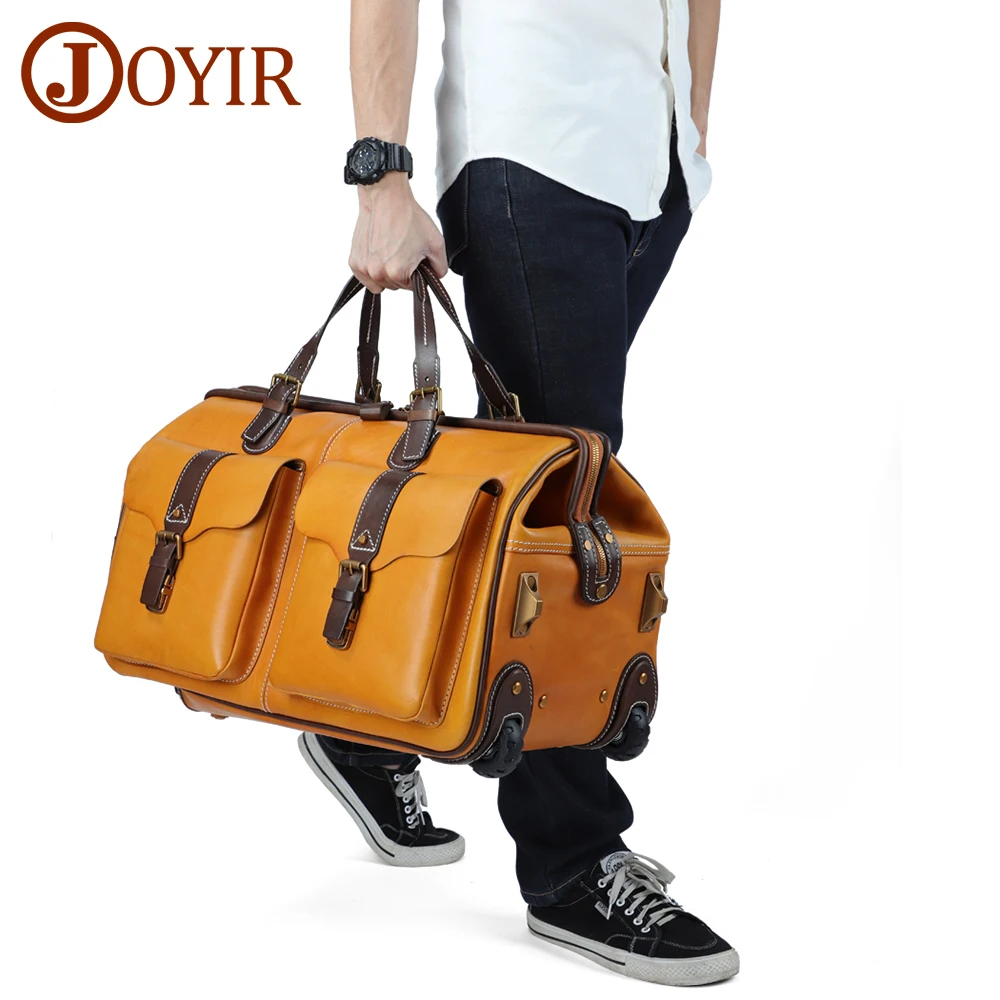 

JOYIR Genuine Leather Travel Bag Duffel 24" Trolley Suitcases Wheel Business Luggage Weekend Bag for Women Men Handbags