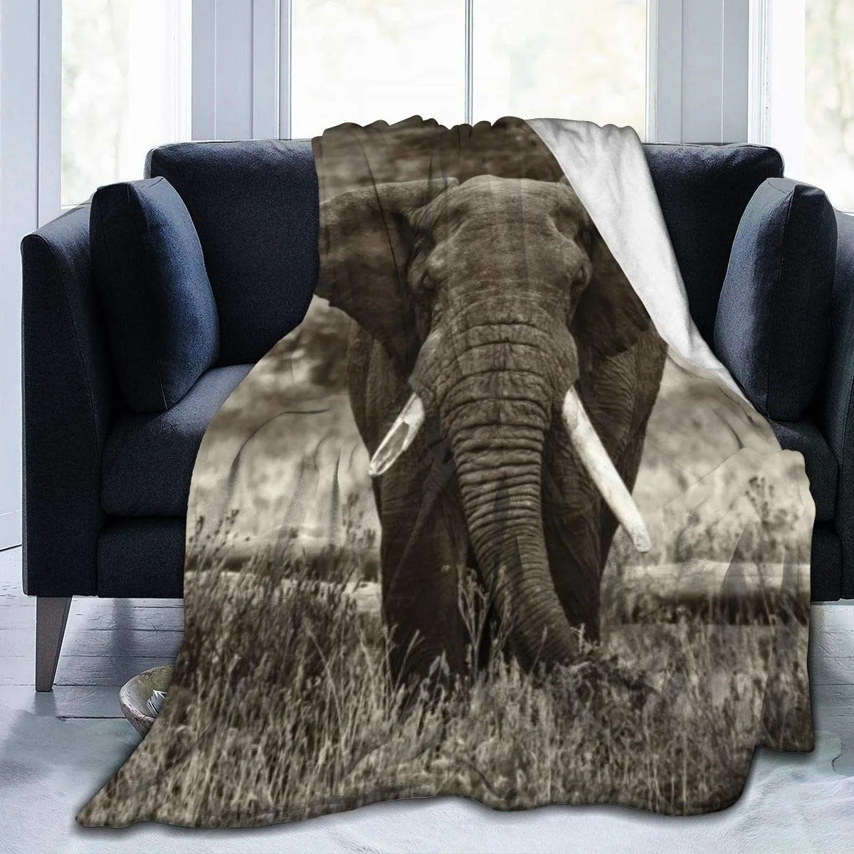 

2021 Elephant Blanket Adult Super Soft Cozy Fleece Throw Blanket Lightweight 3D African Elephant Walking Blanket For Men Boys
