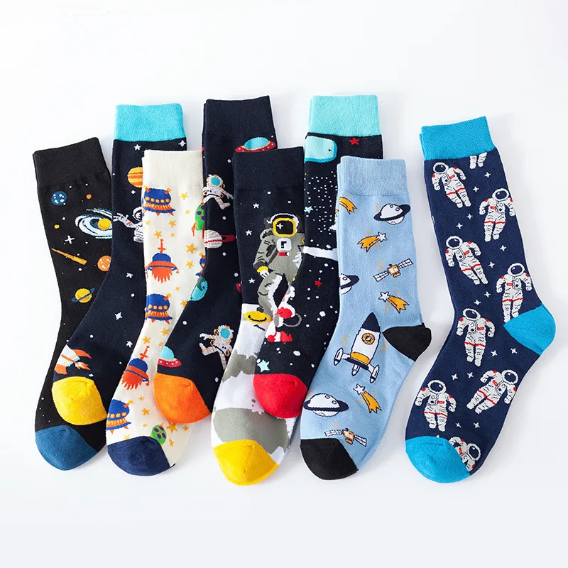 5pairs Fashion Funny Mens Socks Hip Hop Harajuku Kawaii Cartoon Cotton Socks Stripe Animal Plaid Happy Casual Sock Gifts for Men