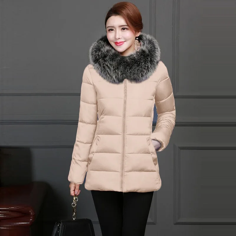 

2021New Big Fur Winter Ladies Warm Jacket Korean Temperament Hooded Parka Cotton 6XL Women's Cotton Jacket Winter Clothes Women