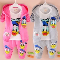new donald duck mickey baby boy clothing set kid girl autumn long sleeve t shirtpantscoat 3 pcs suit children sport tracksuits