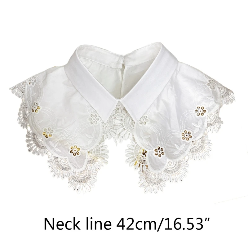 

Women Solid Color Decorative Fake Collar Shawl Hollow Out Floral Lace Trim Lapel Half Shirt Necklace Detachable Poncho