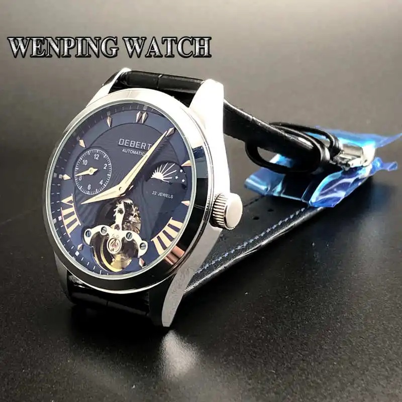 Часы мужские механические водонепроницаемые с кожаным ремешком 41 мм | Наручные