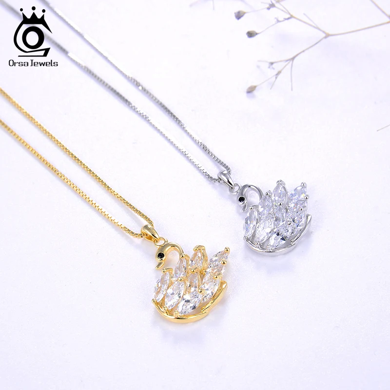 ORSA JEWELS 925 ожерелье с подвеской в виде лебедя для женщин из стерлингового серебра АААА Циркон классические милые вечерние ювелирные изделия для помолвки SN177
